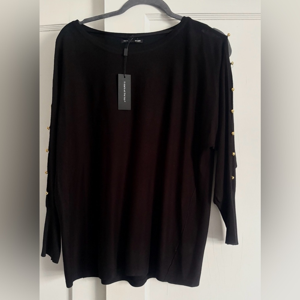 Cable & Gauge Black Gold Button Sleeve Knit Top | Women’s XL